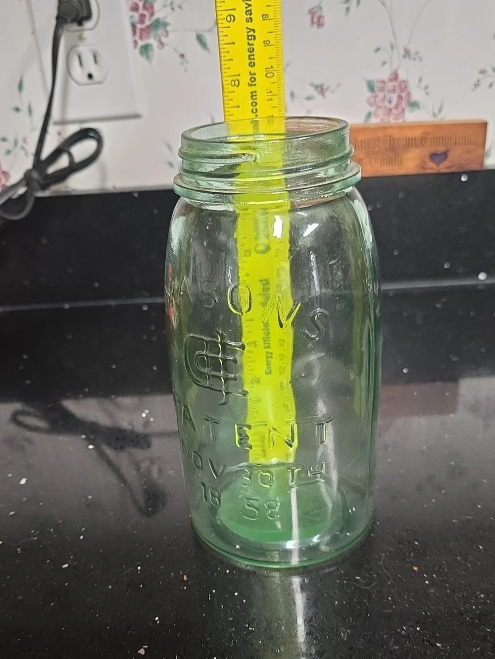 Vintage. Mason Light Aqua Green Embossed Glass Jar-No Cover